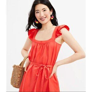 Loft Square Neck Shift Pocket Dress Linen Blend Size S